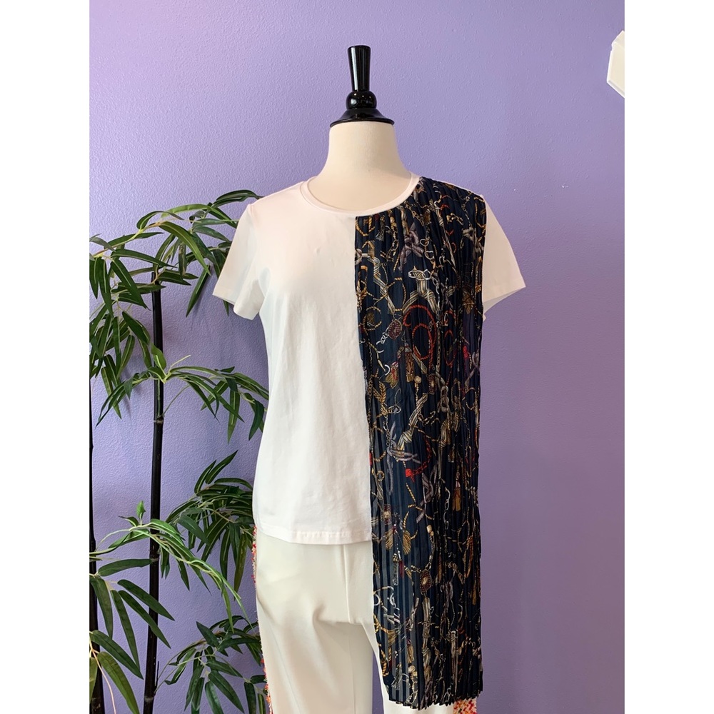 Pleated Scarf Detail Cotton Tshirt